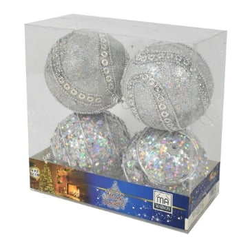 MAURY'S BOX DA 4 PALLE LUX DA 12 CM IN COLORE SILVER CON PAILLETTES OKXN