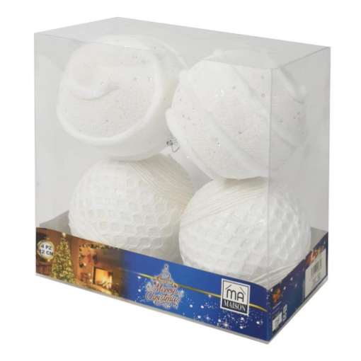 MAURY'S BOX CON 4 PALLINE DA 12CM IN COLORE BIANCO DECORATO OKXN