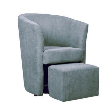 POLTRONA CON POUF ESTRAIBILE IN TESSUTO GRIGIO CHIARO