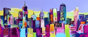 QUADRO MODERNO STAMPA SU TELA CANVAS DA 52X122 CM SKYSCRAPERS PAINTED POP