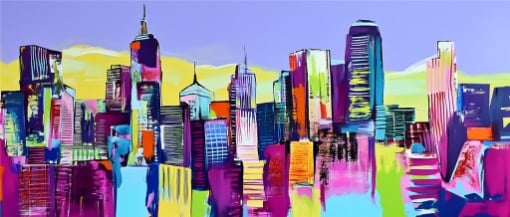 QUADRO MODERNO STAMPA SU TELA CANVAS DA 52X122 CM SKYSCRAPERS PAINTED POP