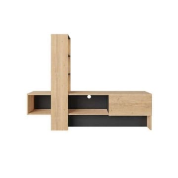 MOBILE PORTA TV COLORE ROVERE ANTRACITE CON ANTA A RIBALTA CON VANI A GIORNO E RIPIANI - L180 X P38 X 138 H CM