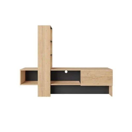 MOBILE PORTA TV COLORE ROVERE ANTRACITE CON ANTA A RIBALTA CON VANI A GIORNO E RIPIANI - L180 X P38 X 138 H CM