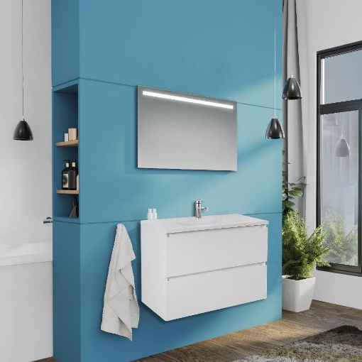 MOBILE DA BAGNO SOSPESO BIANCO LUCIDO LAVABO IN POLIMARMO 80 X 46 X 54 H ANTE CHIUSURA RALLENTATA