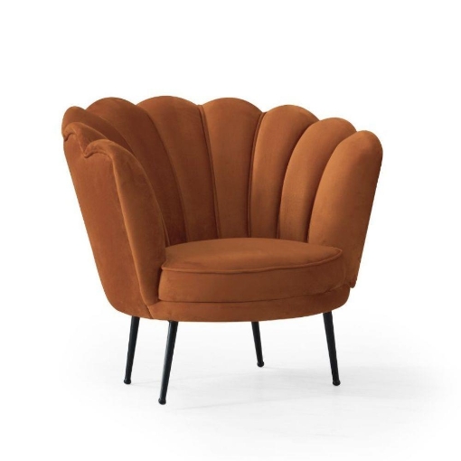 POLTRONA OREL A FORMA DI CONCHIGLIA IN VELLUTO TURCHESE SCURO E PIEDINI NERI - L 75 X P 80 X H 75 CM