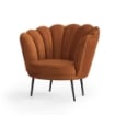 POLTRONA OREL A FORMA DI CONCHIGLIA IN VELLUTO TURCHESE SCURO E PIEDINI NERI - L 75 X P 80 X H 75 CM