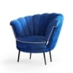 POLTRONA OREL A FORMA DI CONCHIGLIA IN VELLUTO BLU NAVY CON BORDI BIANCHI E PIEDINI NERI - L 75 X P 80 X H 75 CM