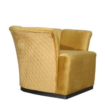POLTRONA A FORMA DI SEMI CONCHIGLIA  COLOR OCRA SCHIENALE CON CUCITURE A ROMBO BASE NERA  - 90X85X70 H CM