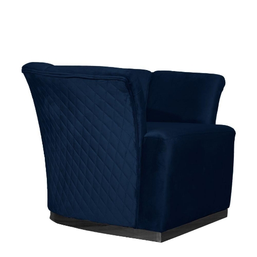 POLTRONA A FORMA DI SEMI CONCHIGLIA  COLOR BLU NOTTE SCHIENALE CON CUCITURE A ROMBO BASE NERA  - 90X85X70 H CM
