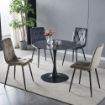TAVOLO ROTONDO DOT CON PIANO IN CERAMICA EFFETTO MARMO NERO CON PARTICOLARI ORO E GAMBA NERA 120X75 H