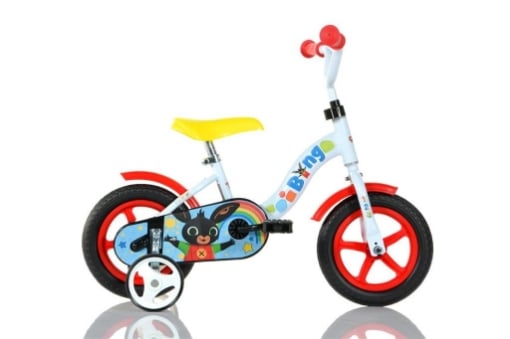 BICICLETTA 10 POLLICI BING BAMBINO CON ROTELLE COLORAZIONE BIANCO E GIALLO OKY