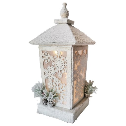 LANTERNA BIANCA NATALIZIA  INNEVATA CON 10 LED COLORE BIANCO CALDO 21X21X45H CM OKXL 