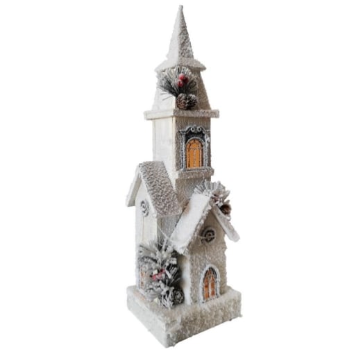 CHIESA INNEVATA CON 10 LED CM.15X14X55H CM TEMA DECORAZIONE NATALIZIA OKXL