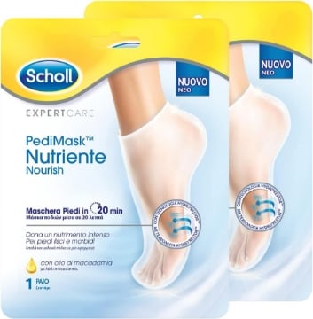 SCHOLL PEDIMASK MASCHERA PIEDI NUTRIENTE CON OLIO DI MACADAMIA 1 PAIO DI CALZINI IDRATANTI 