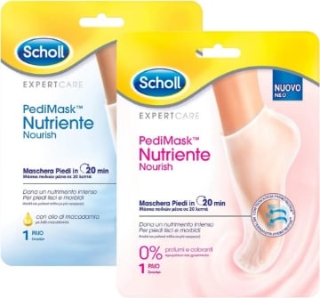 SCHOLL KIT 2 MASCHERE PIEDI CALZINI IDRATANTI 1 PEDICURE PEDIMASK 0% + 1 OLIO DI MACADAMIA