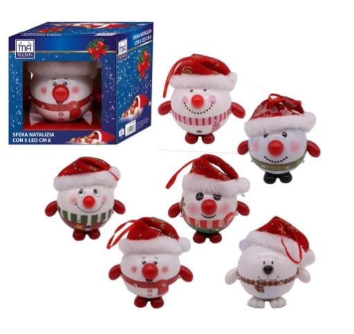 MA MAISON PALLINA LUMINOSA NATALIZIA PER ALBERO DI NATALE SFERA SMILE CON 5 LED MISURA 8 CM PERSONAGGI ASSORTITI 