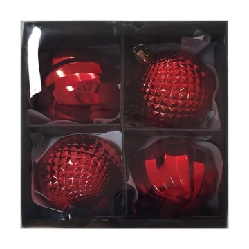 MA MAISON 4 PALLINE NATALIZIE DA 10 CM COLORE ROSSO STILE MODERNO NATALIZIO CON GANCIO