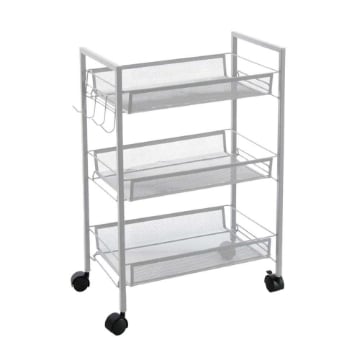 CARRELLO BIANCO DA CUCINA PORTAFRUTTA 45X27X63H CM STRUTTURA IN METALLO CON 3 RIPIANI + ROTELLE E APPENDI STROFINACCIO OKX