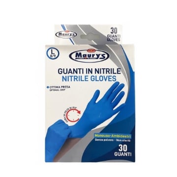 MAURY'S GUANTI NITRILE SUPER RESISTENTI 30 PZ TAGLIA L - 8/9 OTTIMA PRESA 