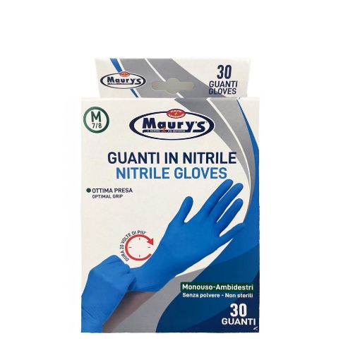 MAURY'S GUANTI NITRILE SUPER RESISTENTI 30 PZ TAGLIA M - 7/8 OTTIMA PRESA 