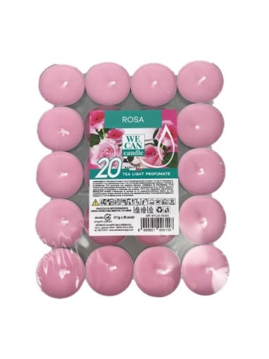 TEA LIGHT CANDELE PROFUMATE 20 PZ DURATA 4+ ORE GUSTO DI ROSA