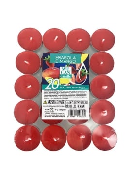 TEA LIGHT CANDELE PROFUMATE 20 PZ DURATA 4+ ORE FRAGOLA E MANGO 