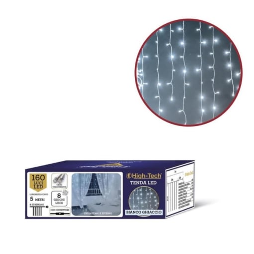 HIGH-TECH NATALE TENDA LUMINOSA DA 160 LED BIANCO GHIACCIO MT 2X2 - 8 GIOCHI DI LUCE CAVO TRASPARENTE DA 5 MT 8 STRINGHE OKXL