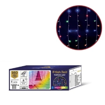 HIGH-TECH NATALE TENDA  LUMINOSA 160 LED MULTICOLOR MT 2X2 - 8 GIOCHI DI LUCE CAVO TRASPARENTE DA 5 MT 8 STRINGHE OKXL