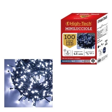 HIGH-TECH FILO A BATTERIA CON 100 LED BIANCO E BLU DA 4,5 METRI CON 8 GIOCHI LUCE