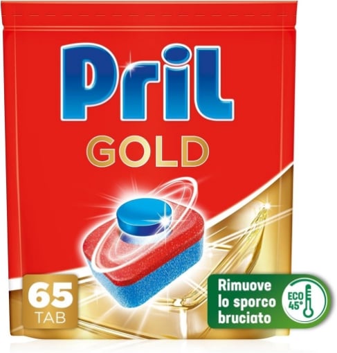 PRIL GOLD TABS 10 AZIONI DETERSIVO PER LAVASTOVIGLIE PULISCE A FONDO ANCHE I RESIDUI OSTINATI 65 TABS