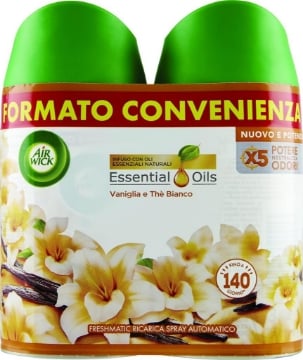 AIRWICK FRESHMATIC PROFUMATORE PER AMBIENTI 2 RICARICHE SPRAY AUTOMATICO FRAGRANZA VANILGIA E THÈ BIANCO 250 ML OKX