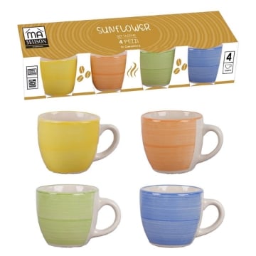 MA MAISON SUNFLOWER SET DI 4 TAZZINE DA CAFFE' IN CERAMICA COLORATA OKX