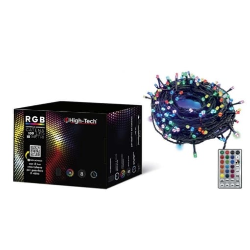 HIGH TECH FILO CATENA DA 100 LED 10 METRI MULTICOLOR CON TELECOMANDO 