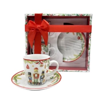 SCHIACCIANOCI SET 2 TAZZINE CON PIATTINO STILE NATALIZIO CON CONFEZIONE 