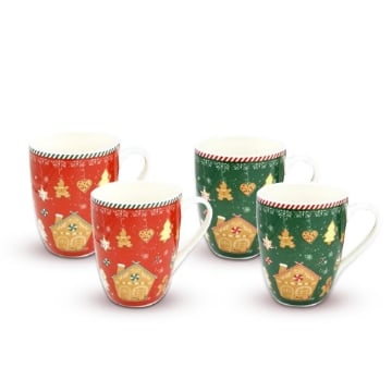 MA MAISON SET 2 TAZZE MUG 350 CC ROSSE E VERDI STILE NATALIZIO COOKIES IDEA REGALO 