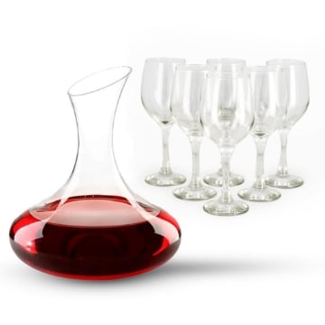 MA MAISON SET DECANTER 1,6 LT FORMA DESIGN + 6 CALICI I IN VETRO DA 300 CC PER IL VINO 