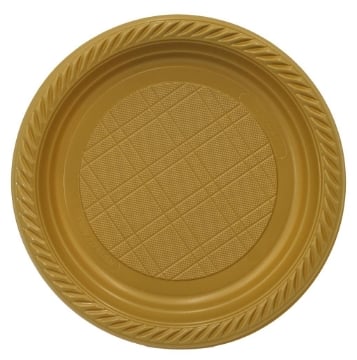 PIATTI PIANI DI PLASTICA ELEGANTI SET 15 PZ COLORE ORO D 22 CM DA TAVOLA E PER FESTE RIUTILIZZABILI