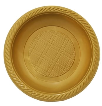 PIATTI FONDI DI PLASTICA ELEGANTI SET 15 PZ COLORE ORO D 22 CM DA TAVOLA E PER FESTE RIUTILIZZABILI