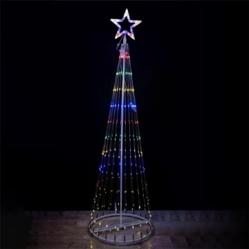 HIGH-TECH ALBERO 3D CON 262 MICROLED H200 CM LUCI MULTICOLOR PUNTA A FORMA DI STELLA CASCATA DI LUCE 