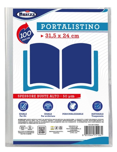 MAURY'S PORTALISTINO 100 TASCHE 31,5 X 24 CM MATERIALE TRASPARENTE IDEALE PER A4 OKX