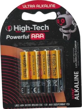 HIGH-TECH BATTERIE ULTRA ALKALINE 4 PEZZI POWERFUL AAA DURATURE OKX