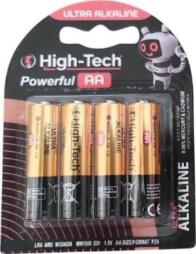 HIGH-TECH BATTERIE ULTRA ALKALINE 4 PEZZI POWERFUL AA DURATURE 