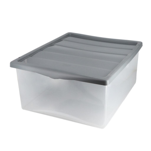 BOX IN PLASTICA TRASPARENTE CON COPERCHIO GRIGIO 37X31X18 H