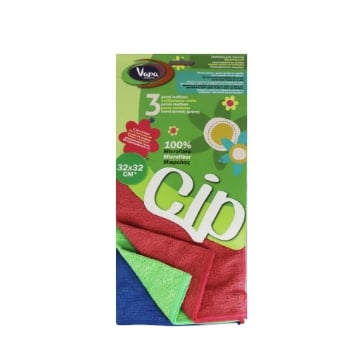 VAPA CIP 3 PANNI MULTIUSO ELIMINA POLVERE 100% MICROFIBRA 32X32 ROSA VERDE E BLU OKX