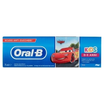 ORAL B DENTIFRICIO KIDS 0-5 ANNI SAPORE DELICATO SCUDO ANTI ZUCCHER  75ML CON PERSONAGGIO CARTONE ANIMATO CARS OKX