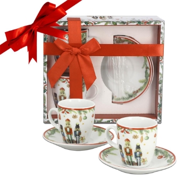 SCHIACCIANOCI SET 2 TAZZINE CON PIATTINO STILE NATALIZIO CON CONFEZIONE 