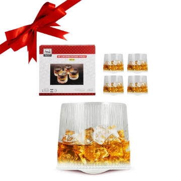 MA MAISON SET 4 BICCHIERI ROTANTI DA WHISKY IN VETRO A RIGHE 160 ML 