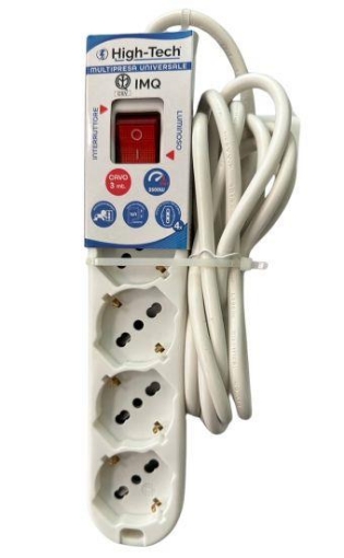 HIGH-TECH MULTIPRESA UNIVERSALE BIANCA CON INTERRUTTORE P40 A 4 VIE 16A 250V~MAX.3500W - CAVO 3G1.0 MM2X3M 