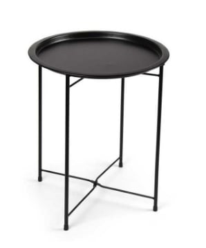 TAVOLINO TONDO IN METALLO PIEGHEVOLE NERO DIAMETRO 38X43H CM CON GAMBE NERE E INCROCIO OKX
