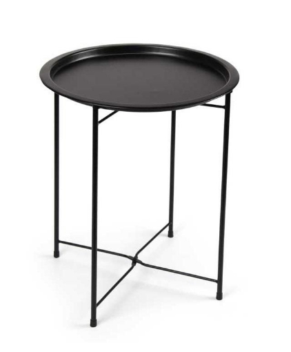 TAVOLINO TONDO IN METALLO PIEGHEVOLE NERO DIAMETRO 38X43H CM CON GAMBE NERE E INCROCIO OKX
